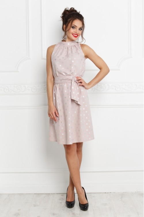 Розовое платье с серебристым горохом Kathleen