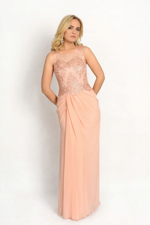 Вечернее платье из шифона персикового цвета Lyly