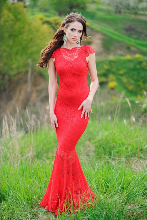Кружевное платье годе красного цвета Stretch