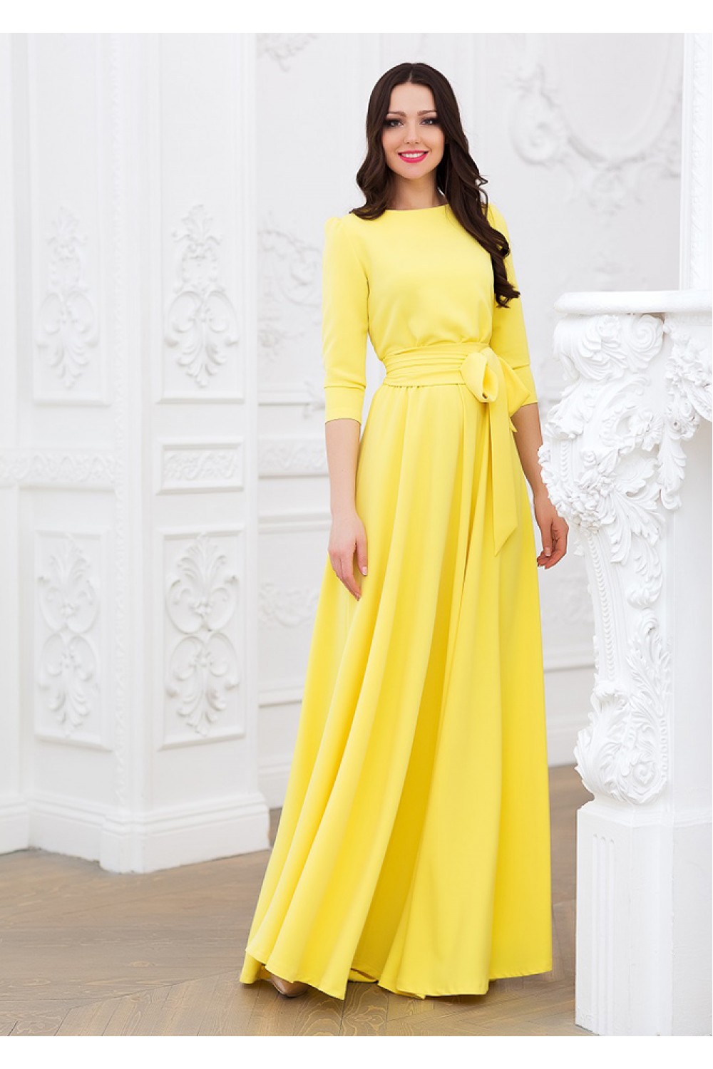 Желтое вечернее платье в пол с рукавами Ornatura yellow купить в интернет-магазине Divaroom
